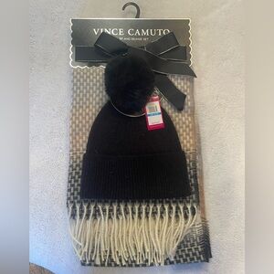 Vince Camuto Black Knit Beanie and scarf set